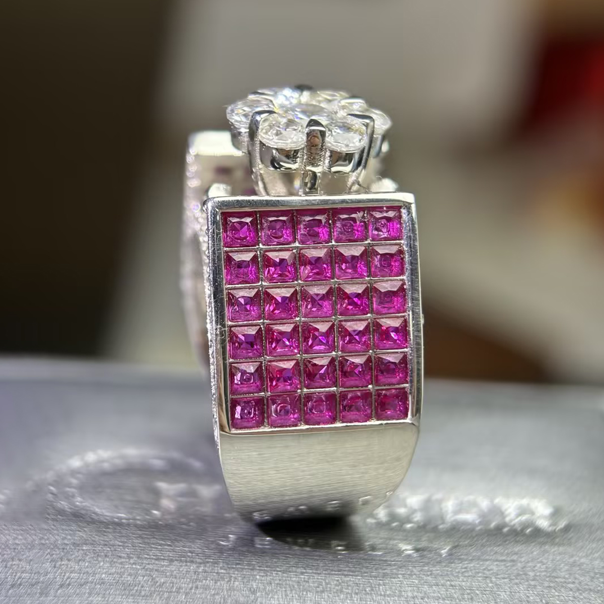 Floral Design 0.75ct Round Cut White Sapphire Engagement Ring