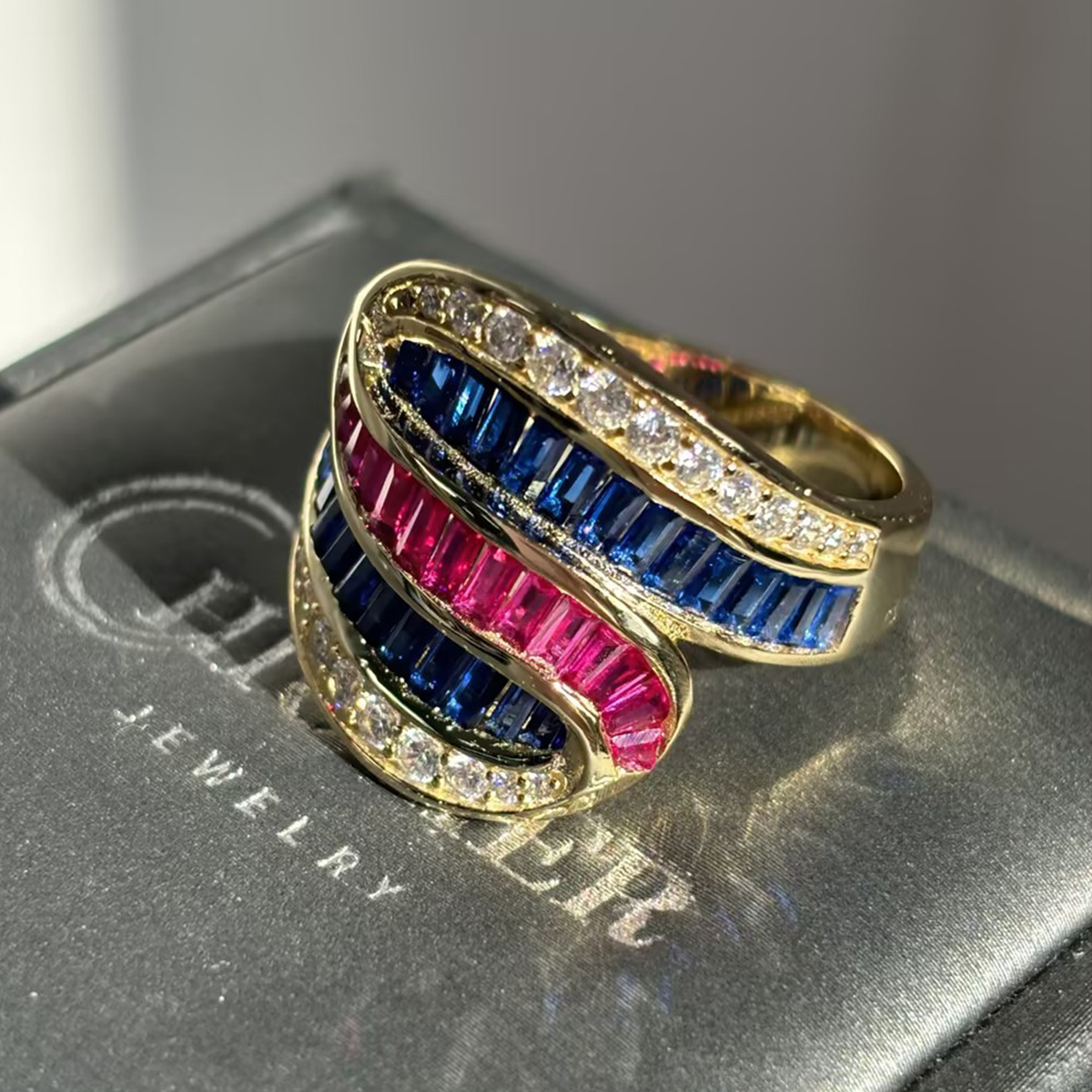 Baguette&Round Cut Multi-color Cluster Cocktail Ring