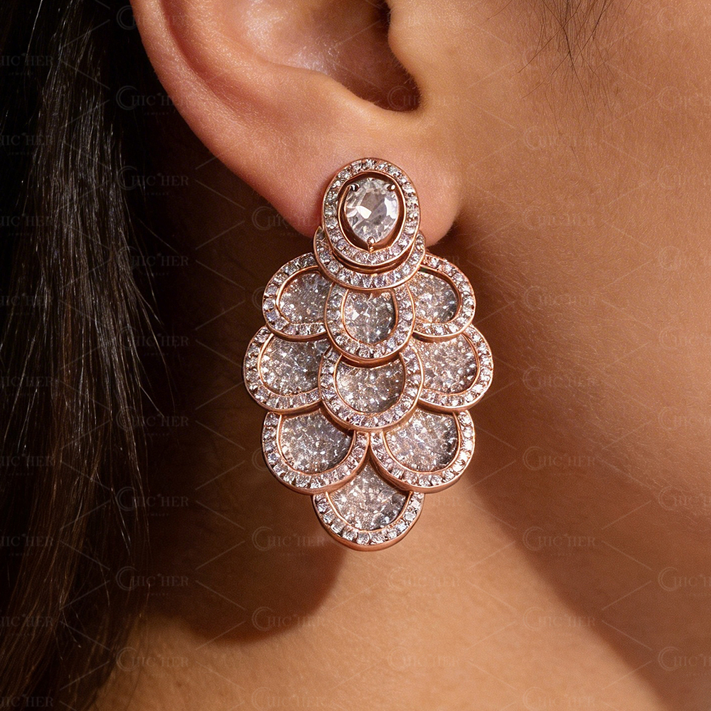 Pavé Disc Cluster Drop Earrings (Dual-Tone Options: Rose Gold & White Gold)