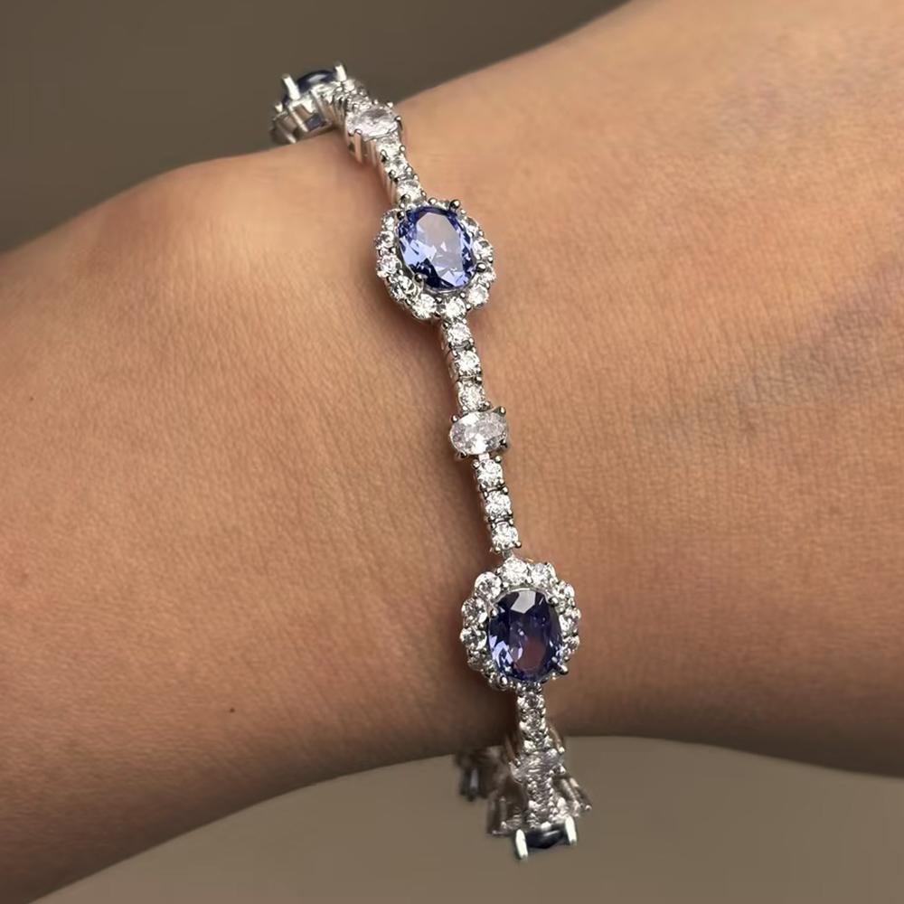 Oval&Round Cut Two-tone Sapphire Chain Bracelet