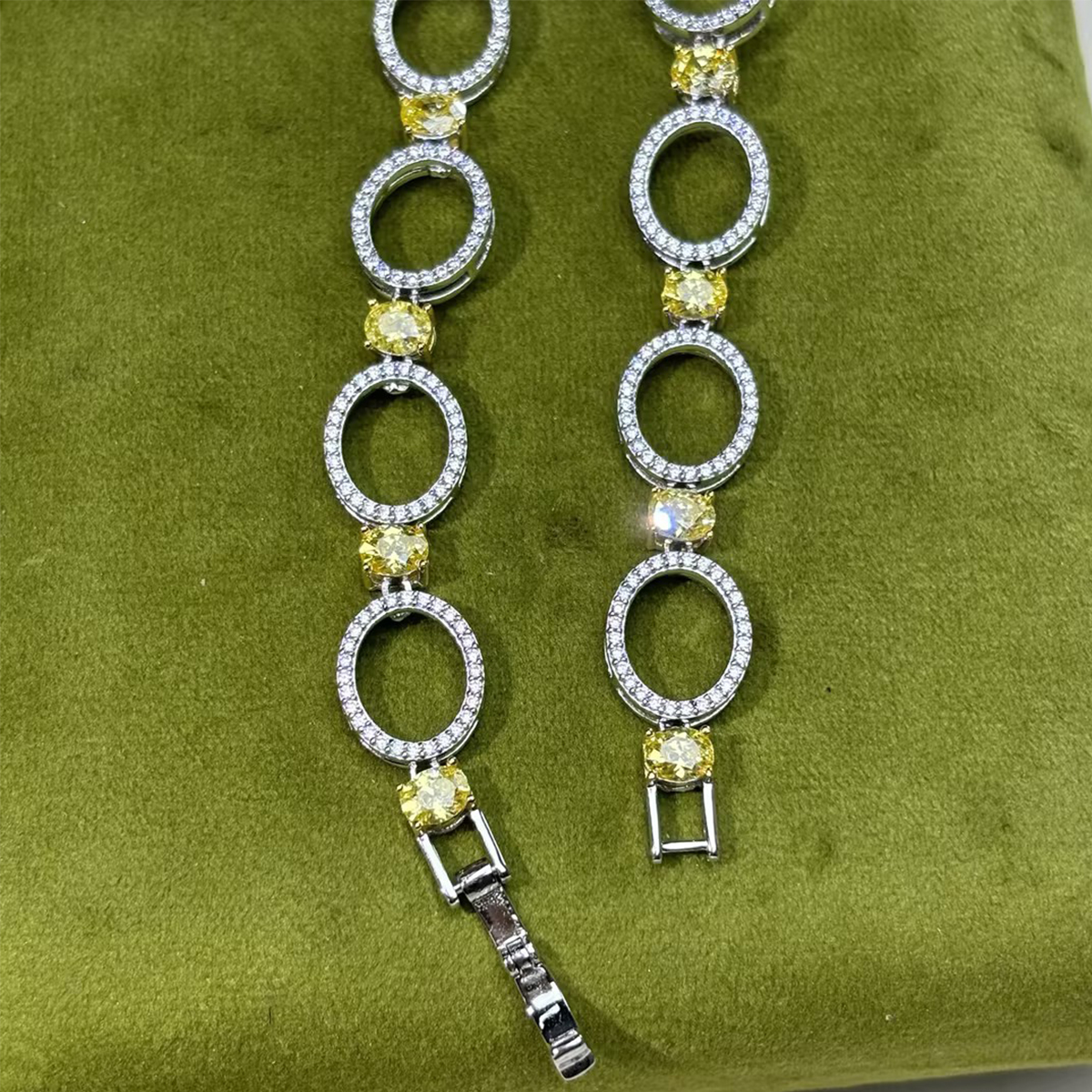 Modern Open-Circle White & Yellow Sapphire Choker Necklace