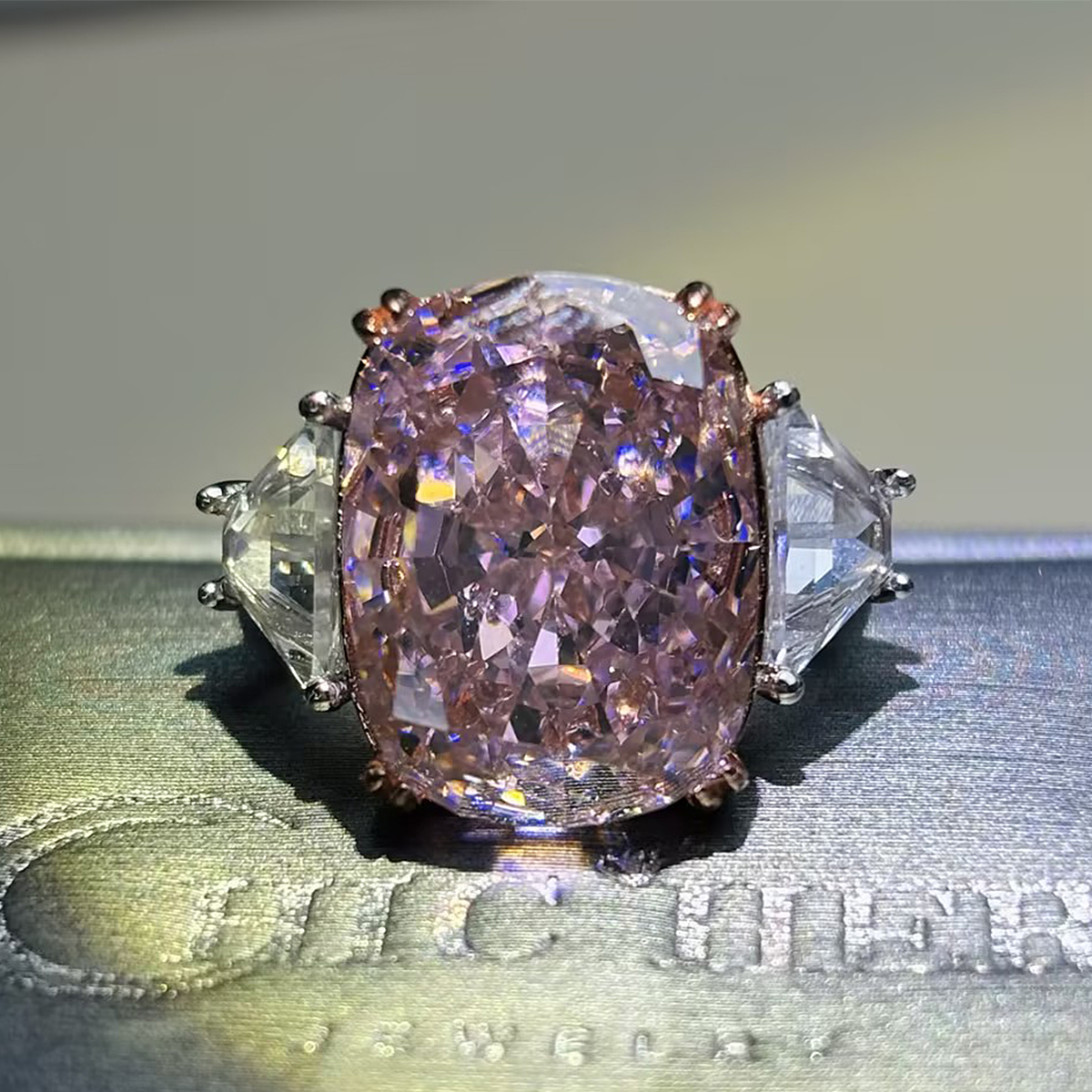 5ct Kunzite & White Sapphire Three-Stone Engagement Ring