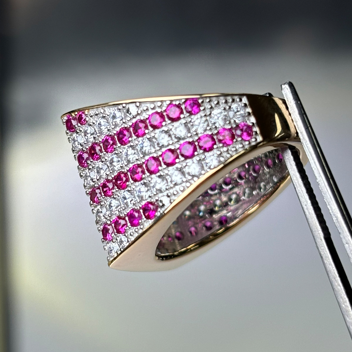 American Flag Motif White Sapphire Statement Band for Men/Women