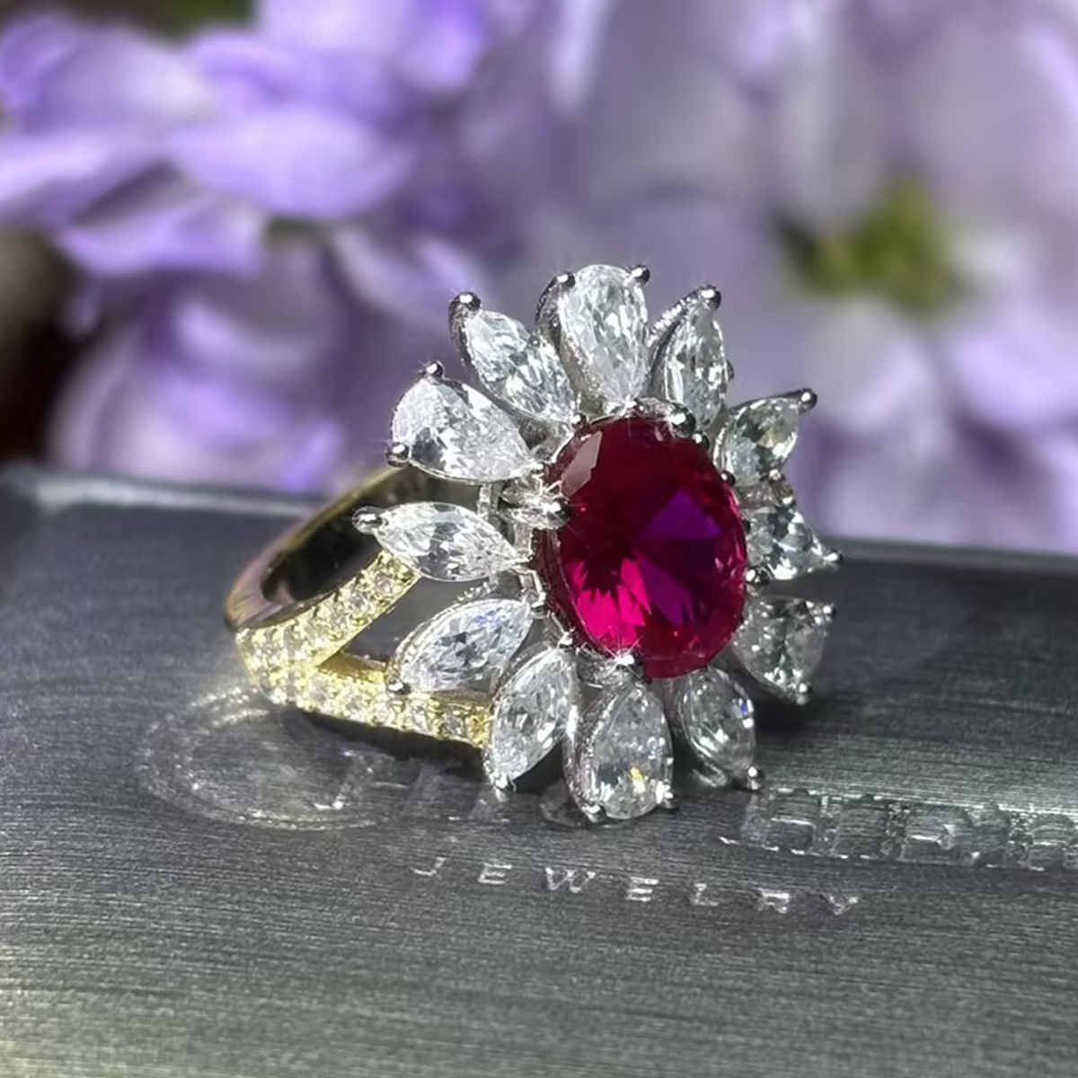 Original Design - 1.5ct Oval Cut Ruby Sapphire Engagement Ring