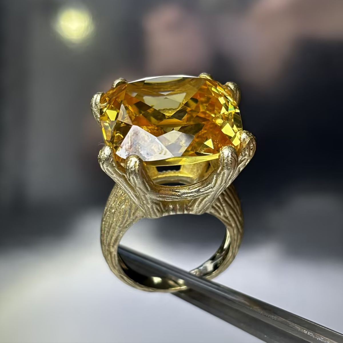 Vintage Antique Gold Large Cushion Cut Citrine Solitaire Ring