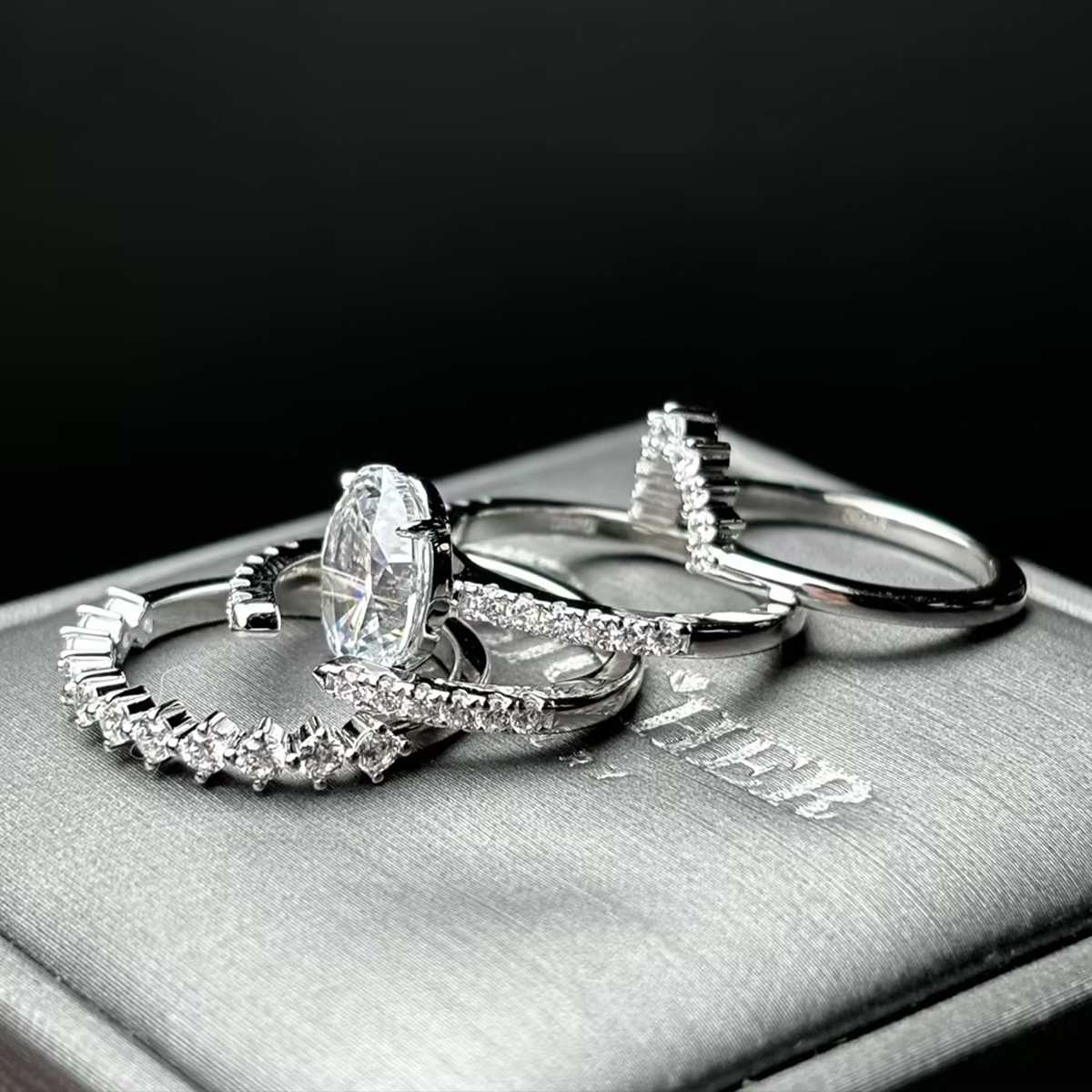 4ct Oval White Sapphire 4-Piece Stackable Ring Set