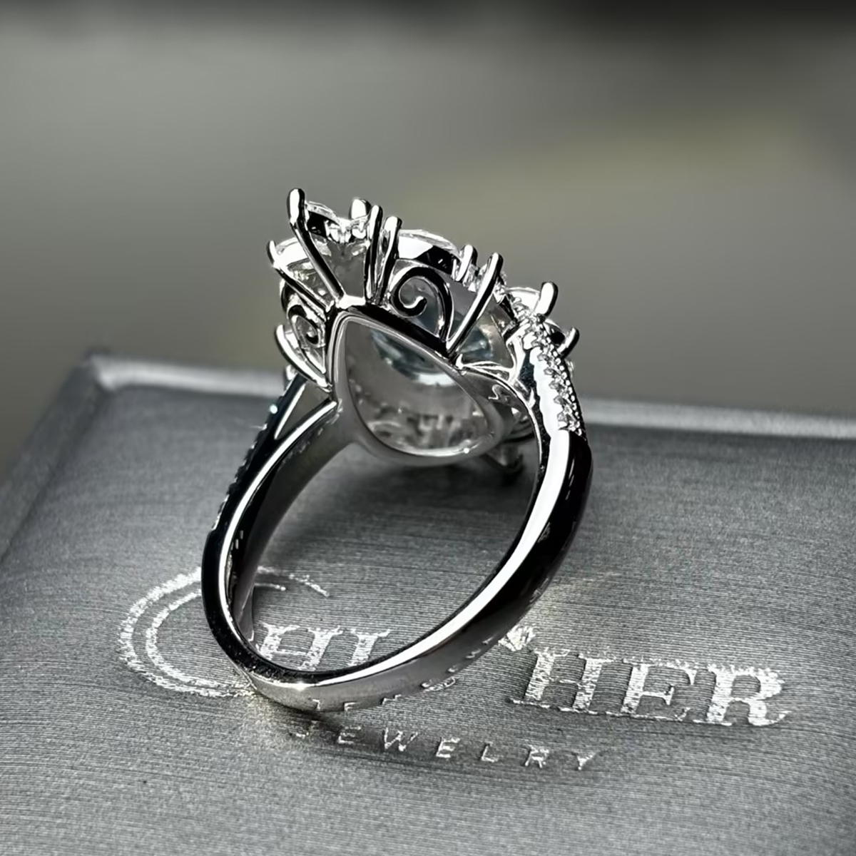 Original Design - 3ct Pear Cut Pink / Aquamarine Sapphire Engagement Ring