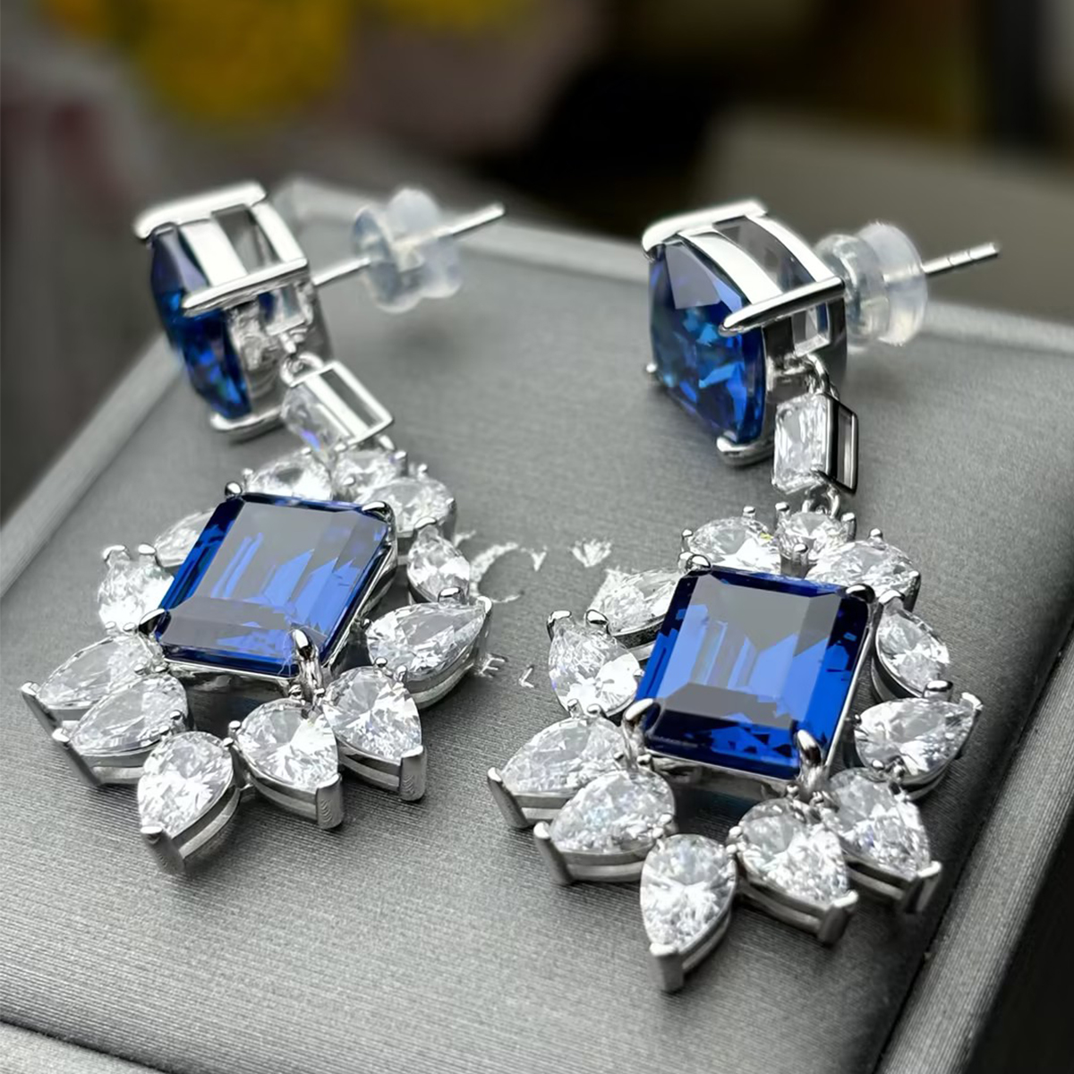 Original Design - Fashion Blue & White Sapphire Dangle Earrings