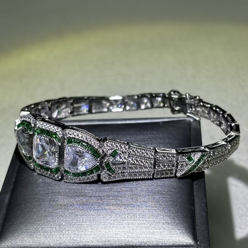 Art Deco Asscher & Shield Cut White Sapphire Bracelet