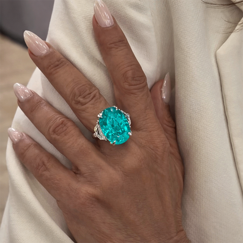 5.25ct Oval Cut Aquamarine Sapphire Three Stone Engagement Ring