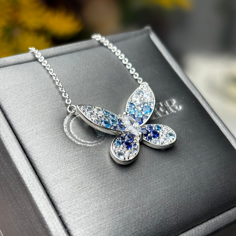 Marquise Cut White & Round Cut Multicolor Sapphire Butterfly Necklace