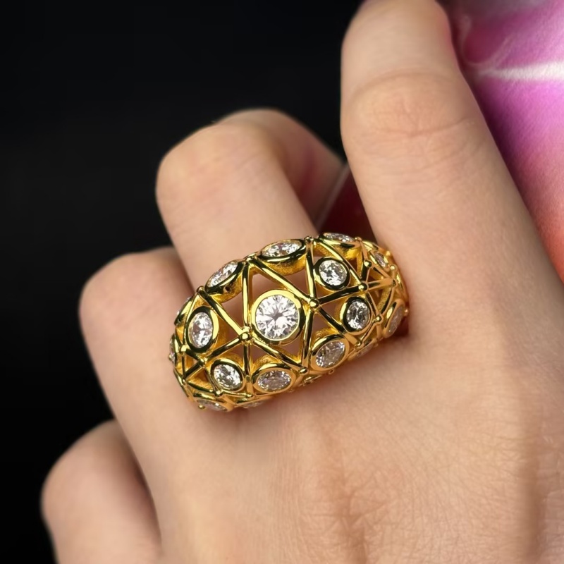 Original Design - Round Cut Moissanite Hollow Wedding Band