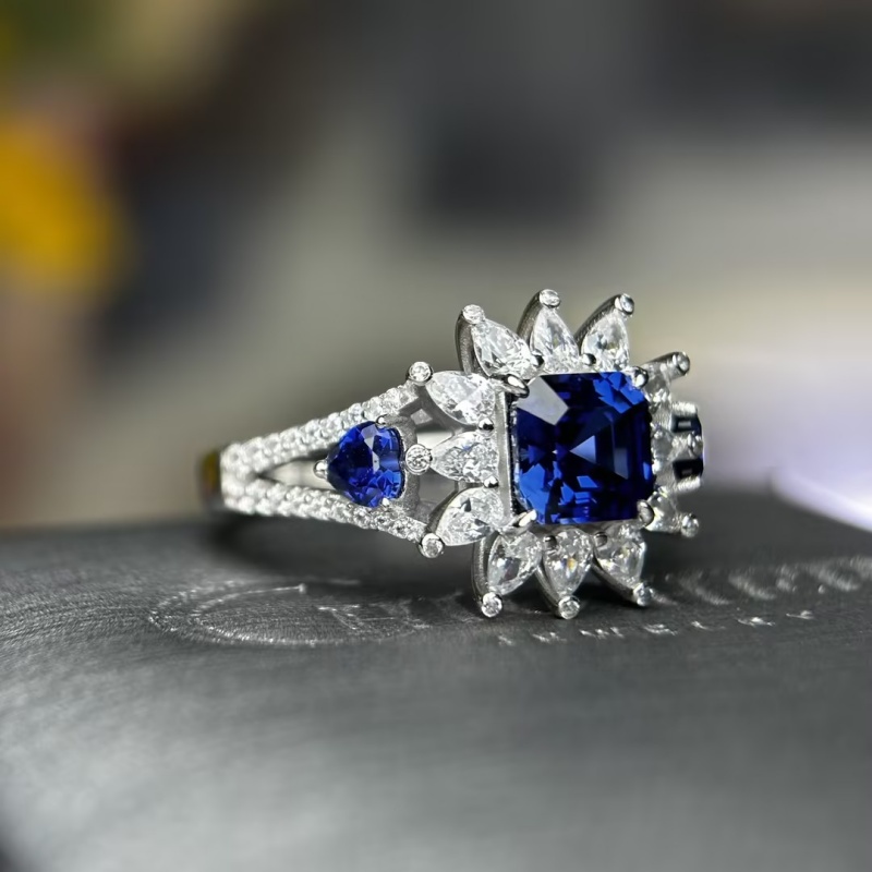 3.25ct Asscher Cut Sapphire Halo Cocktail Ring