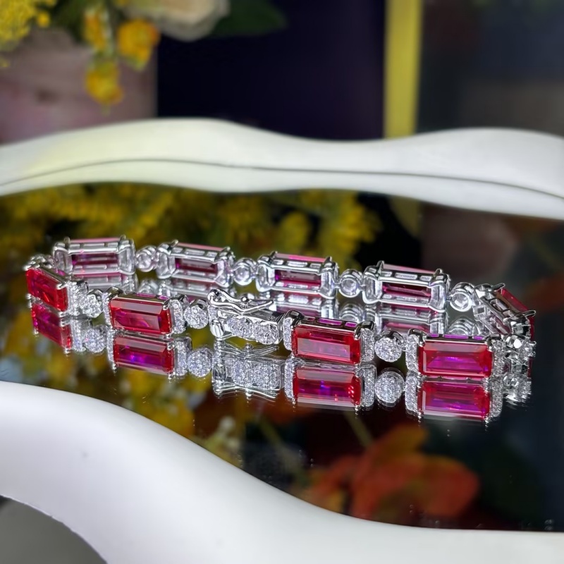 Emerald Cut Rose & Round Cut White Sapphire Bracelet
