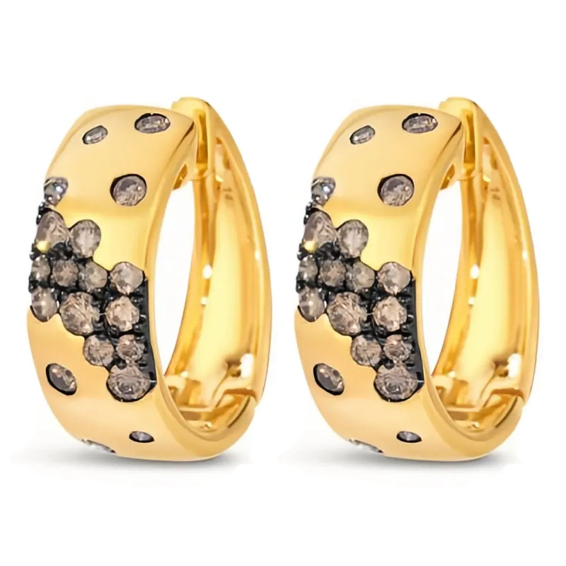 Scattered Round Cut Chocolate Sapphire Hoop Earrings