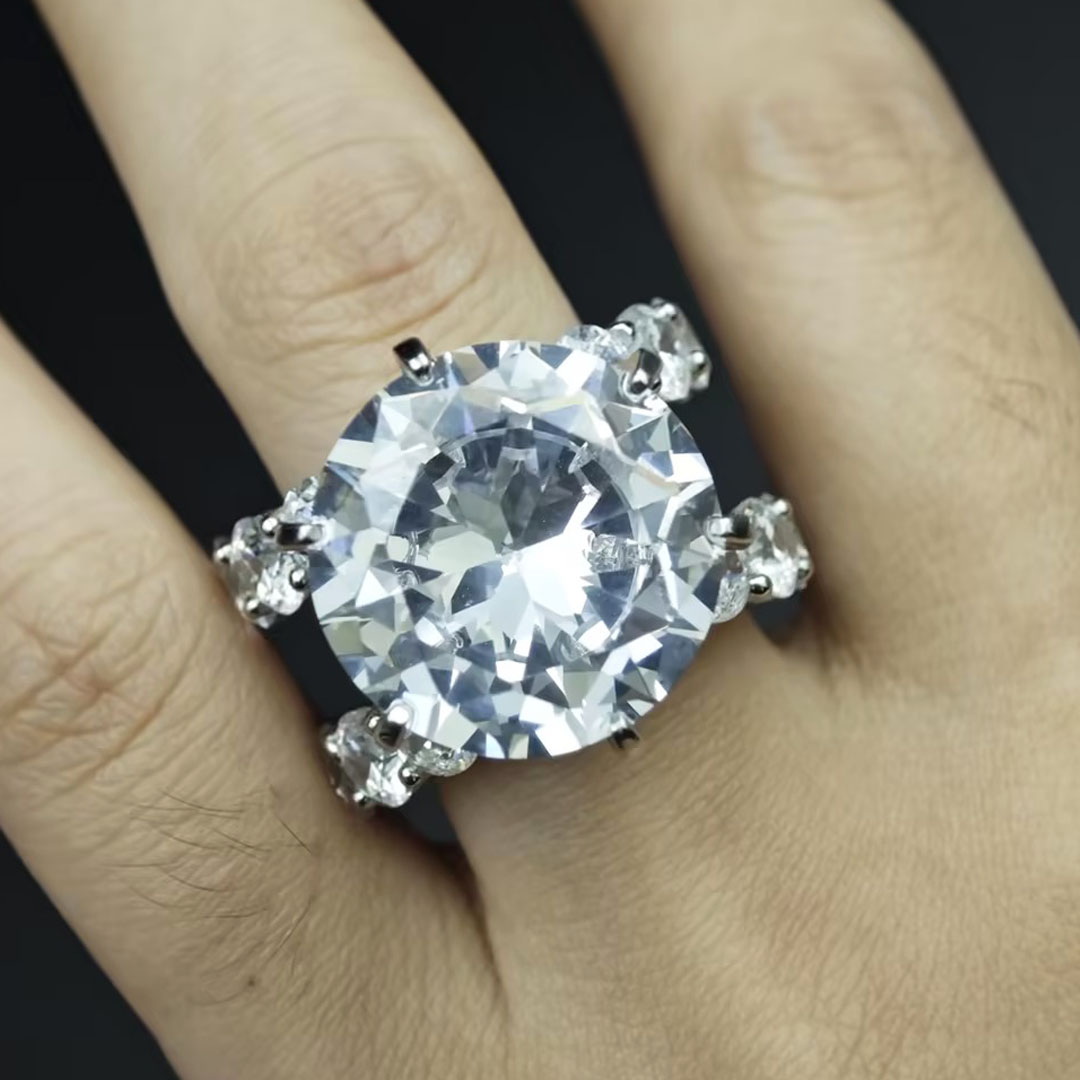 8ct Round Cut White Sapphire Split Shank Engagement Ring