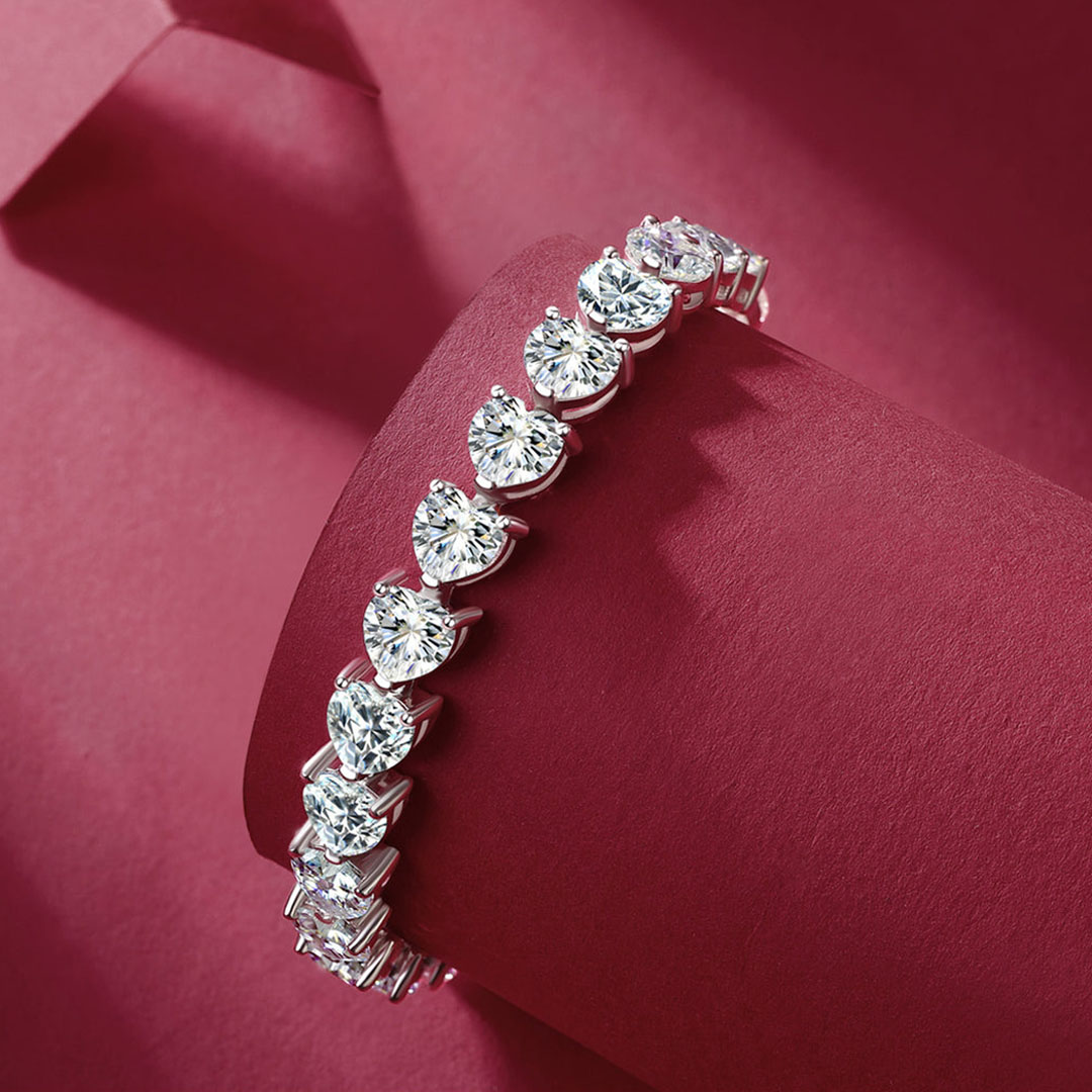 Heart Cut White Sapphire Tennis Chain Bracelet 