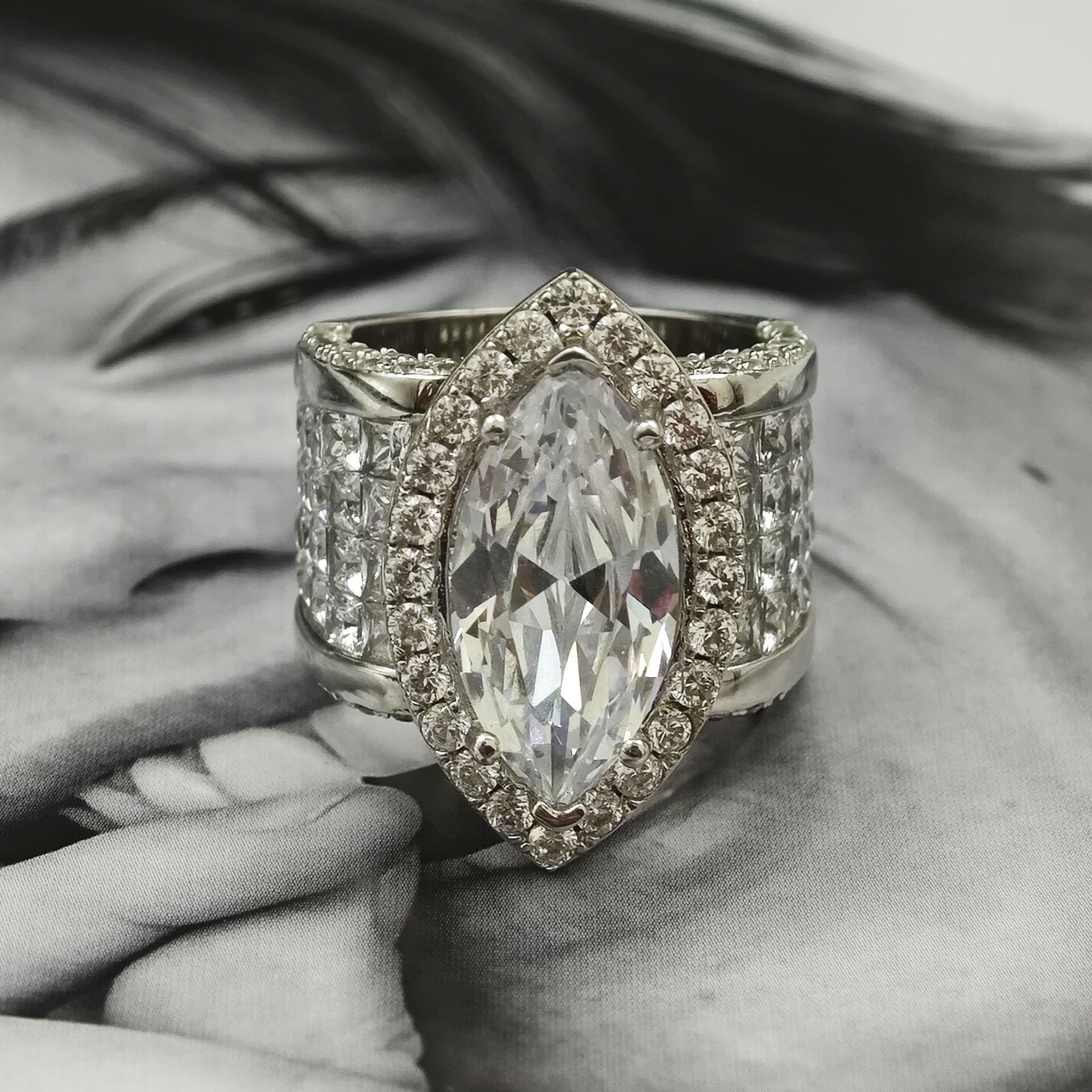 5ct Halo Marquise Cut White Diamond Wide Band