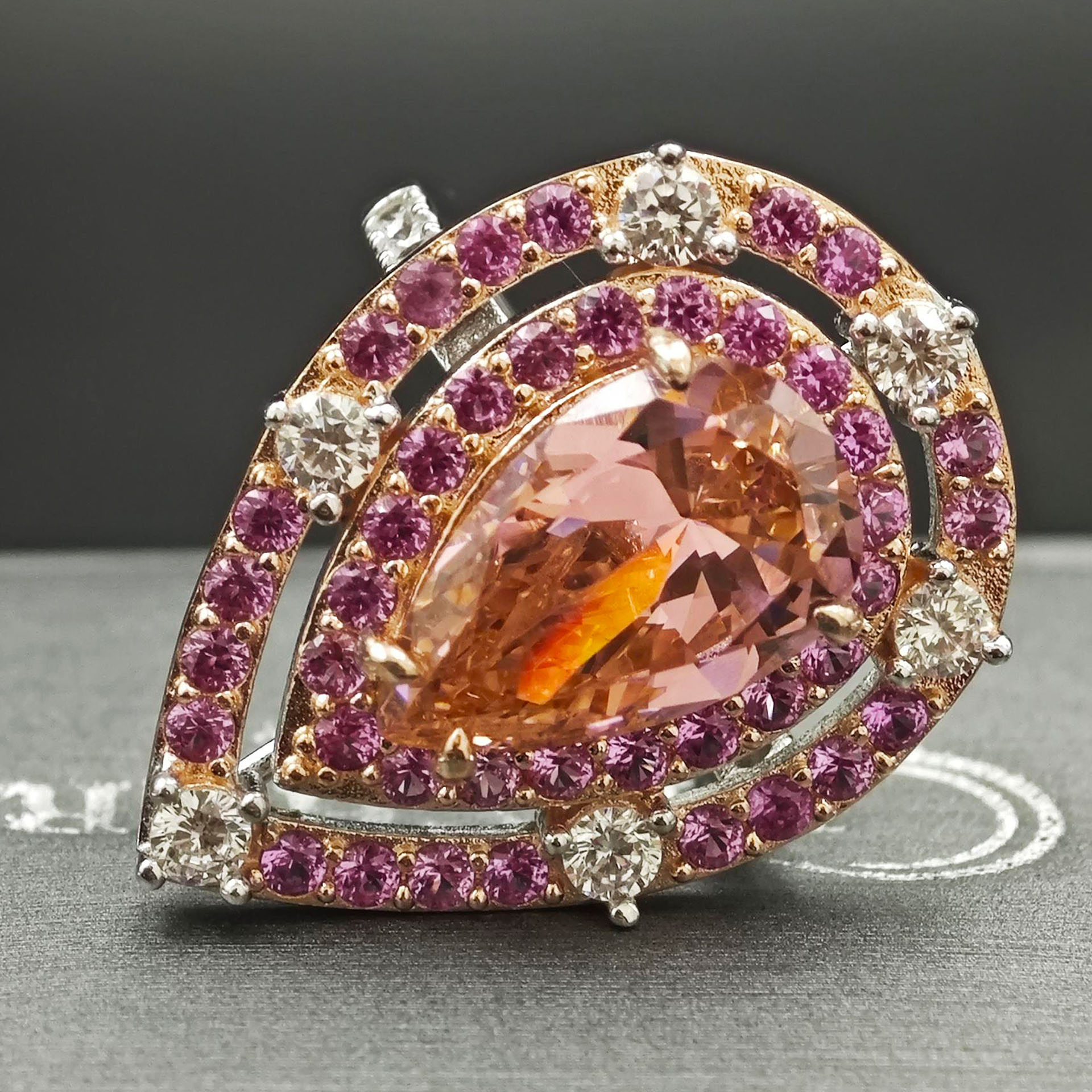 5ct Halo Pear Cut Pink Sapphire Engagement Ring