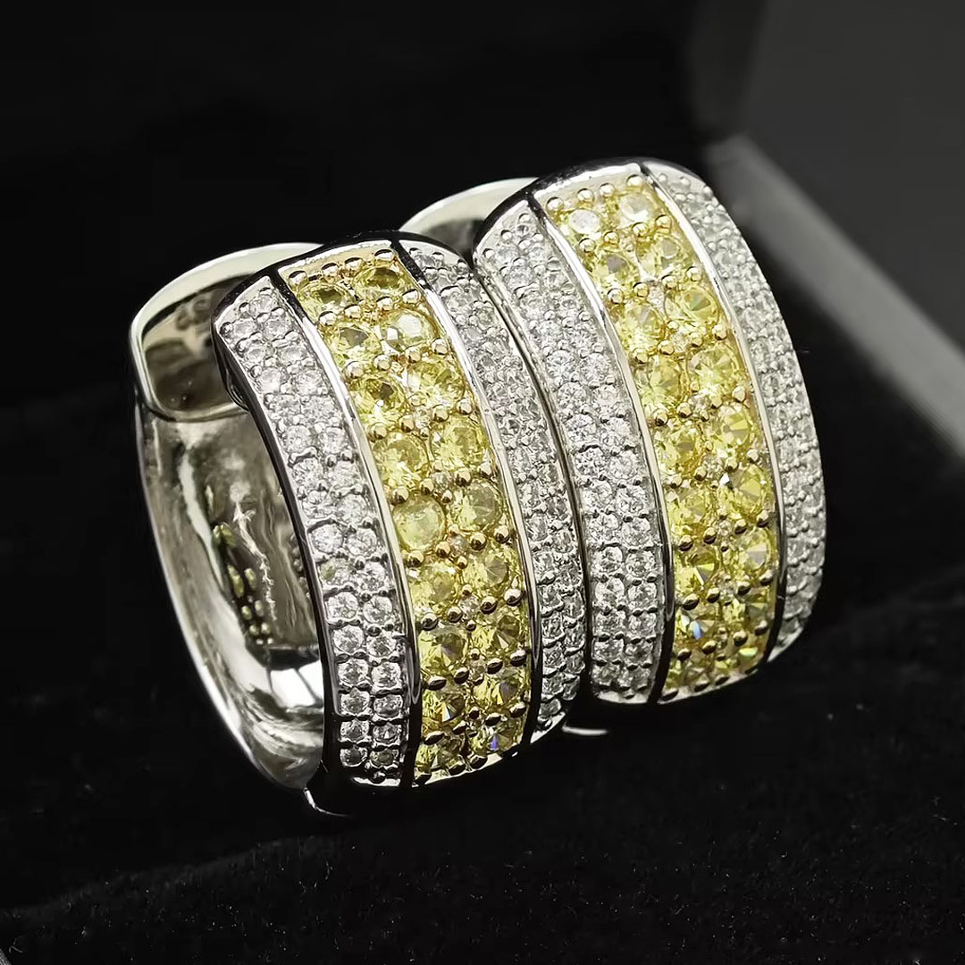 1.82ct Two-Tone Gold Yellow Diamond Hoop Earrings