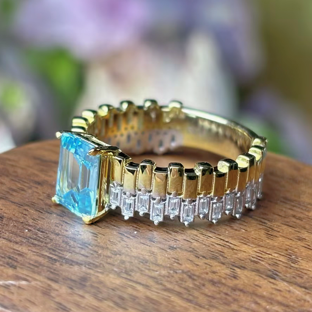 Original Design - 3ct Emerald Cut Aquamarine Sapphire Engagement Ring