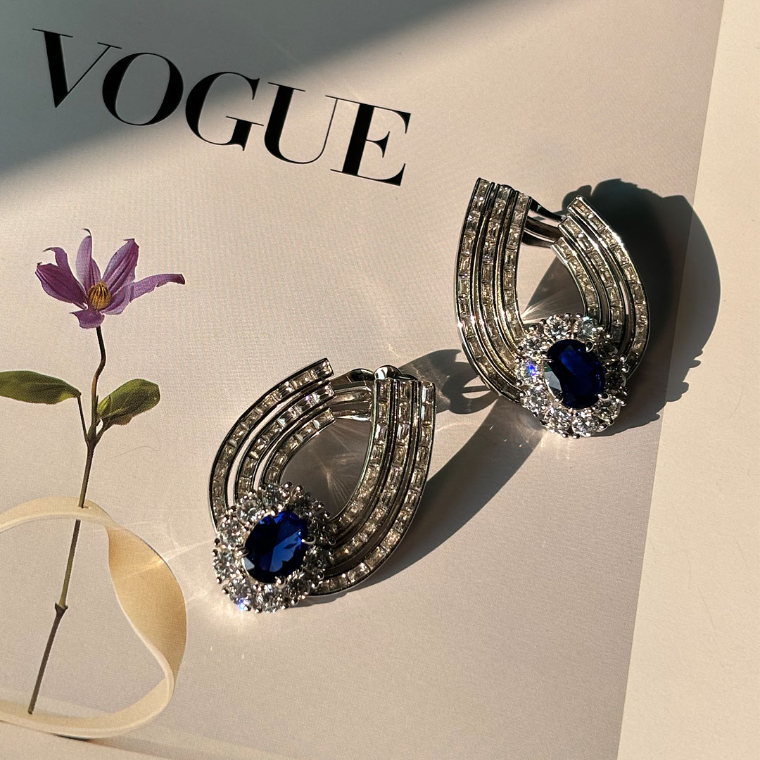 Halo Cushion Cut Blue Sapphire Hoop Earrings