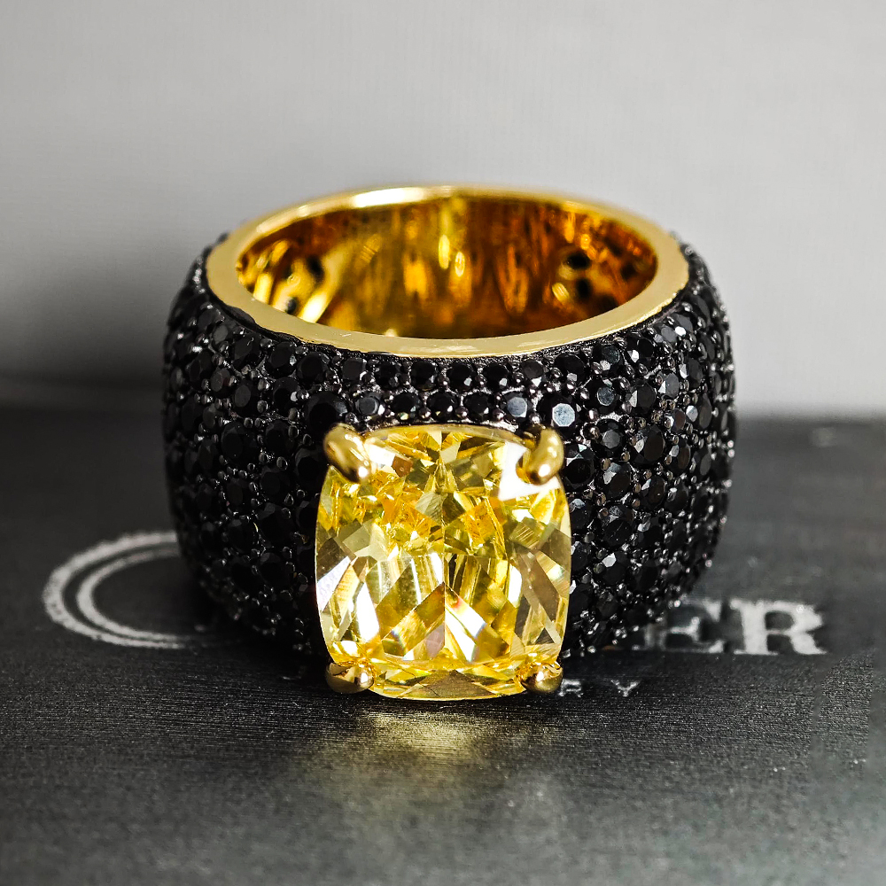 7ct Cushion Cut Yellow Sapphire Pave Setting Ring