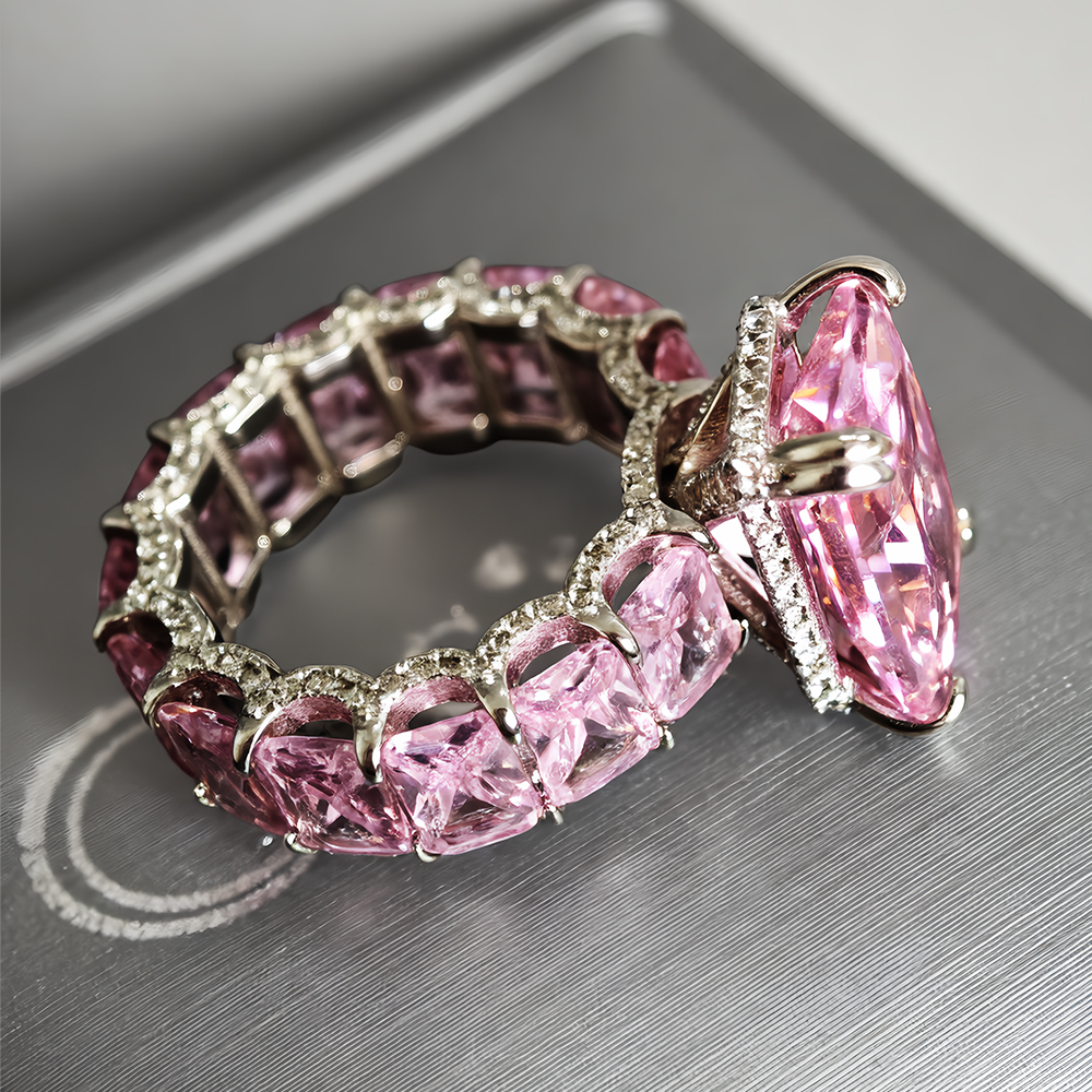 Under Halo 8ct Radiant Cut Pink Sapphire Engagement Ring