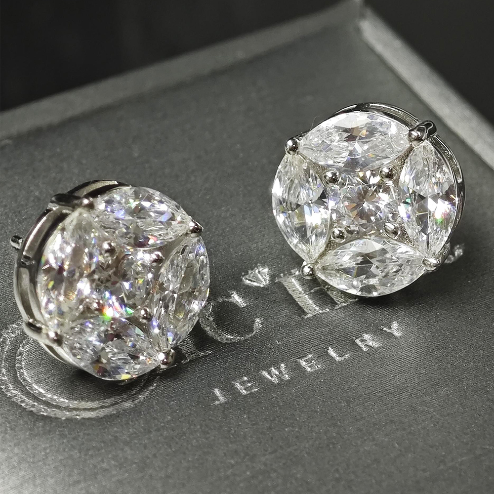 Brilliant Marquise&Round Cut White Sapphire Stud Earrings