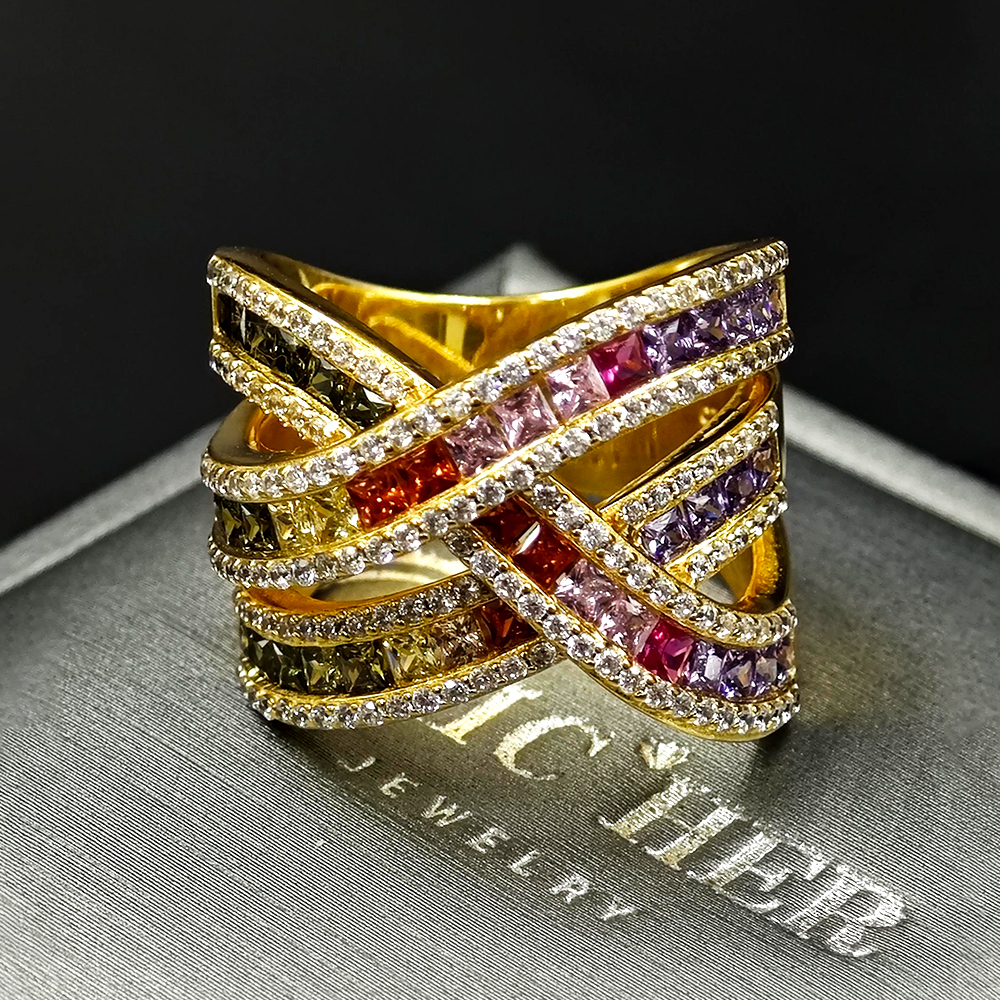Bypass Design 6.2ct Princess Cut Rainbow Sapphire Wedding Band