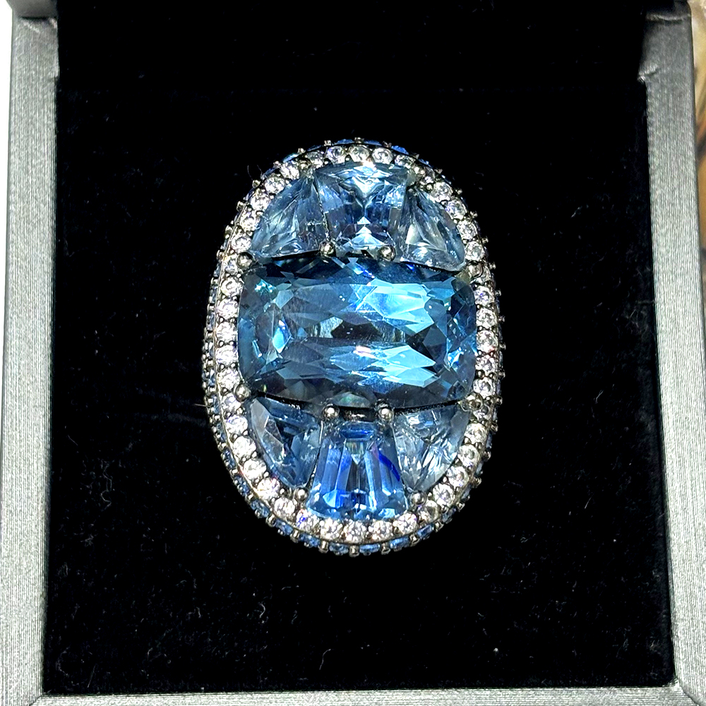 Gradient Sapphire Earrings & Aquamarine Ring Jewelry Set/2pcs