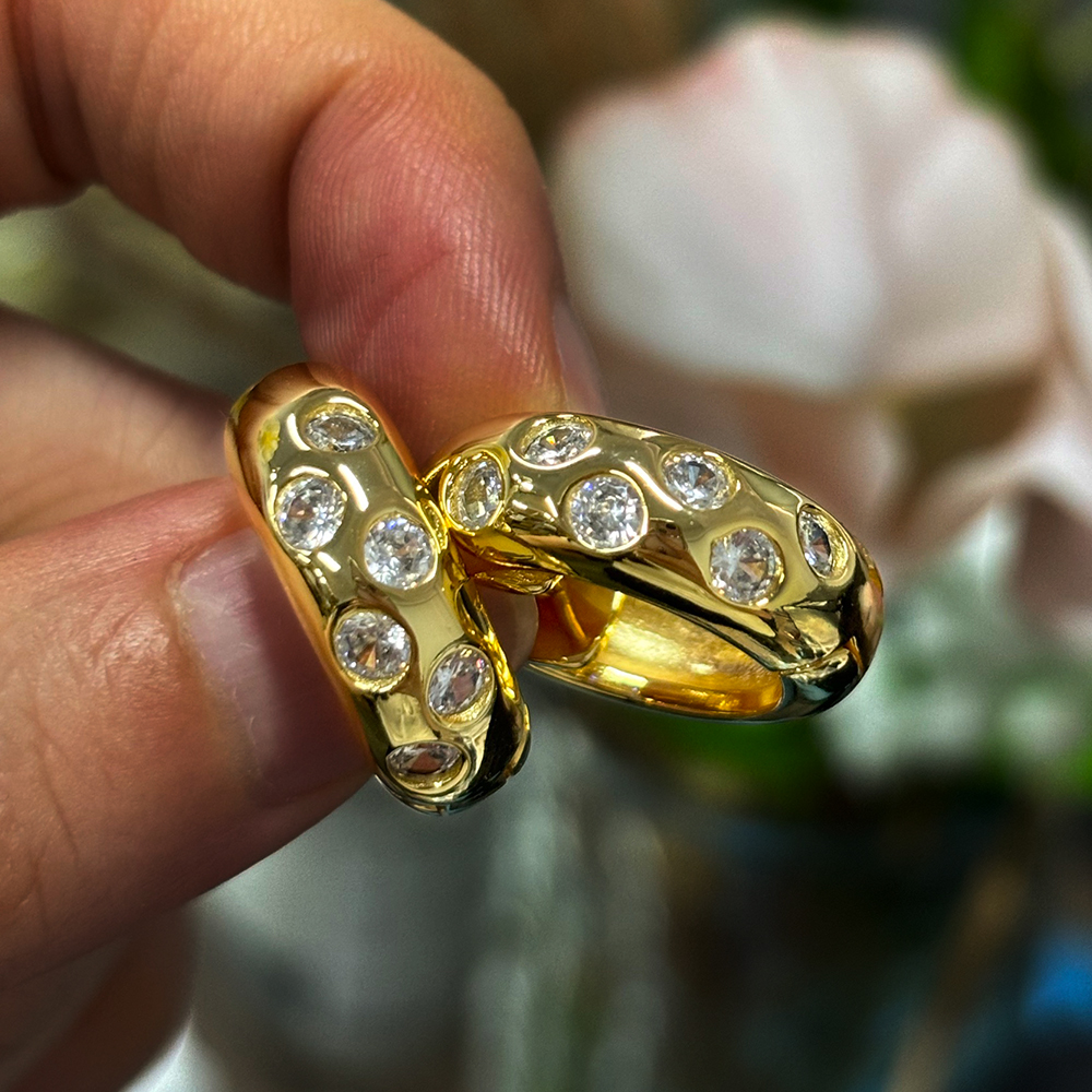 Round Cut Scattered Diamond Huggie Earrings