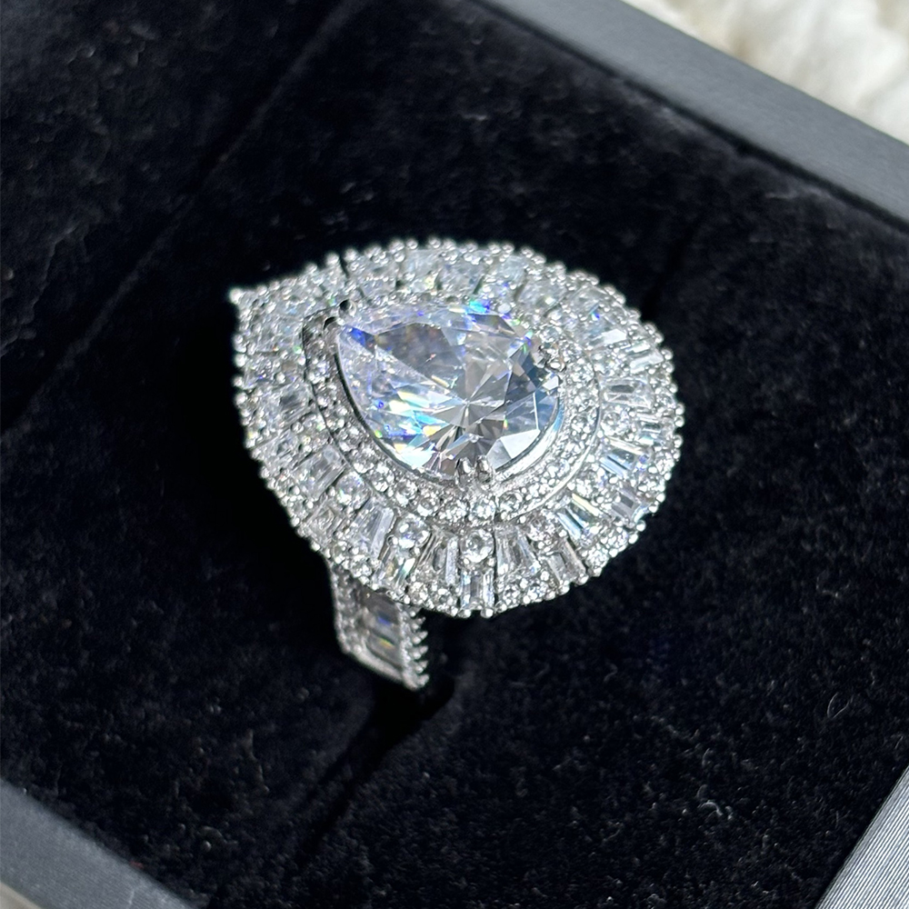 Brilliant Halo 5ct Pear Cut Diamond Cocktail Ring