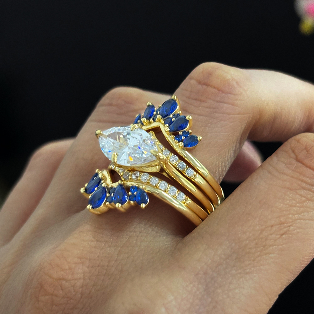 4ct Marquise Cut White Sapphire Wedding Set/5pcs