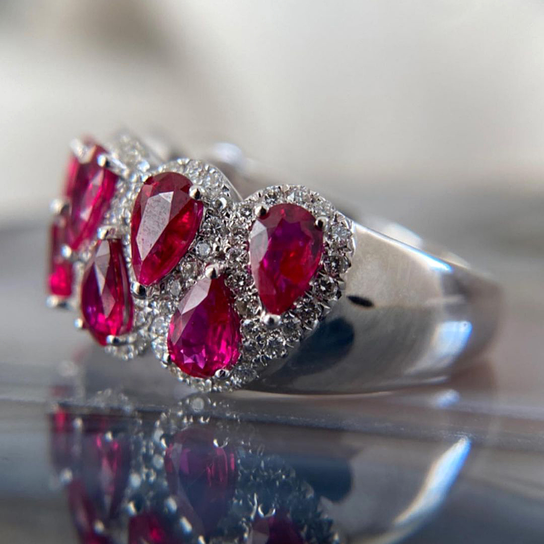 6ct Pear Cut Ruby Sapphire Eternity Ring