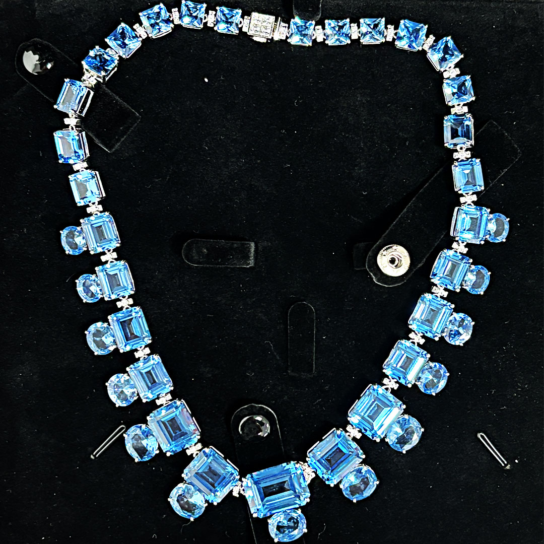 Emerald&Oval Cut Aquamarine Sapphire Necklace