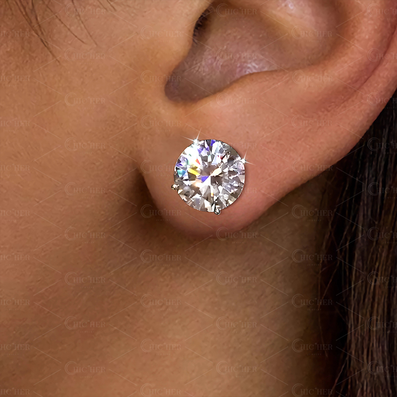 6ct Classic Round Cut White Sapphire Stud Earrings