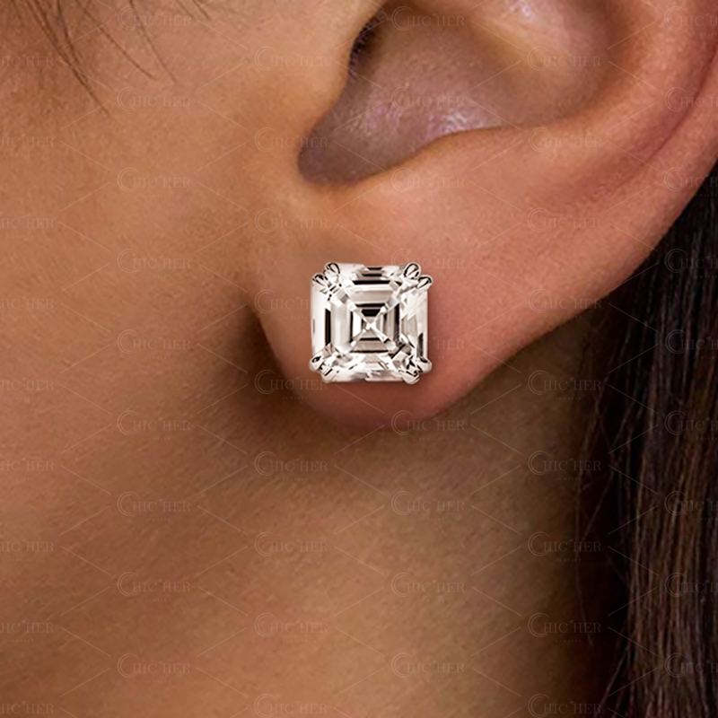 3ct Double Prong Classic Asscher Cut Stud Earrings
