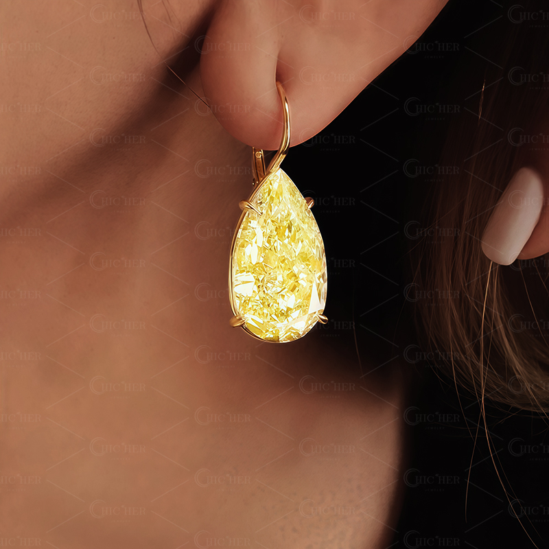 Pear Cut Yellow Sapphire Drop Earrings