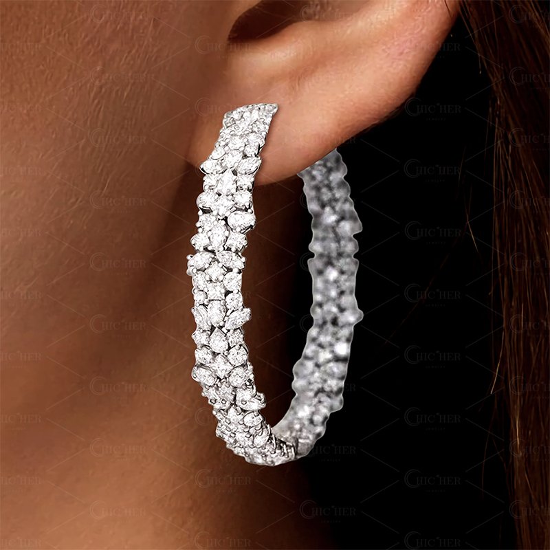 Mixed Shape White Sapphire Hoop Earrings