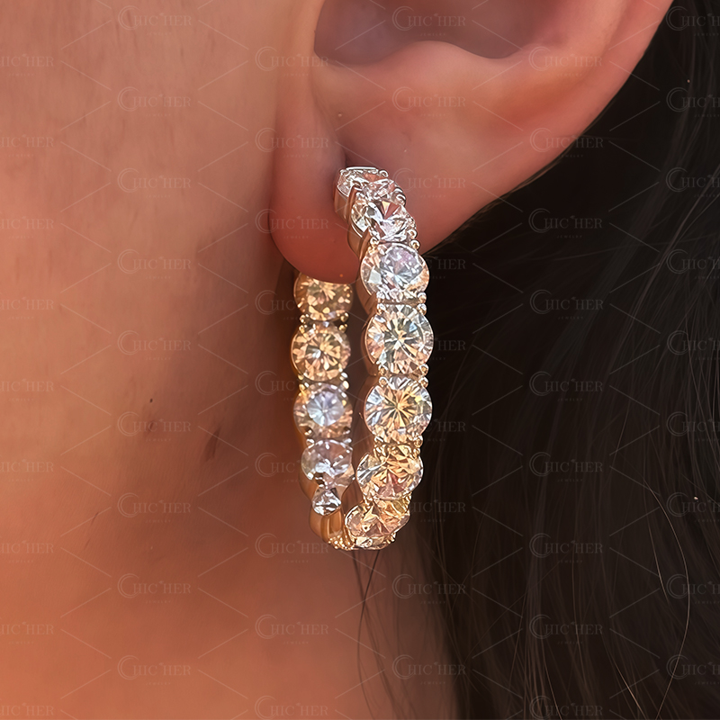 Classic Round Brilliant Cut White Sapphire Hoop Earrings