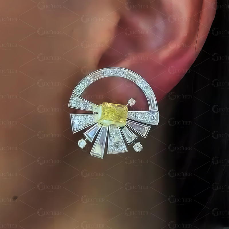 Radiation Cutting Irregular Shape Yellow Sapphire Stud Earrings