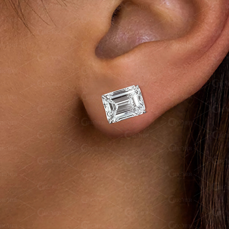 Emerald Cut White Sapphire Stud Earrings