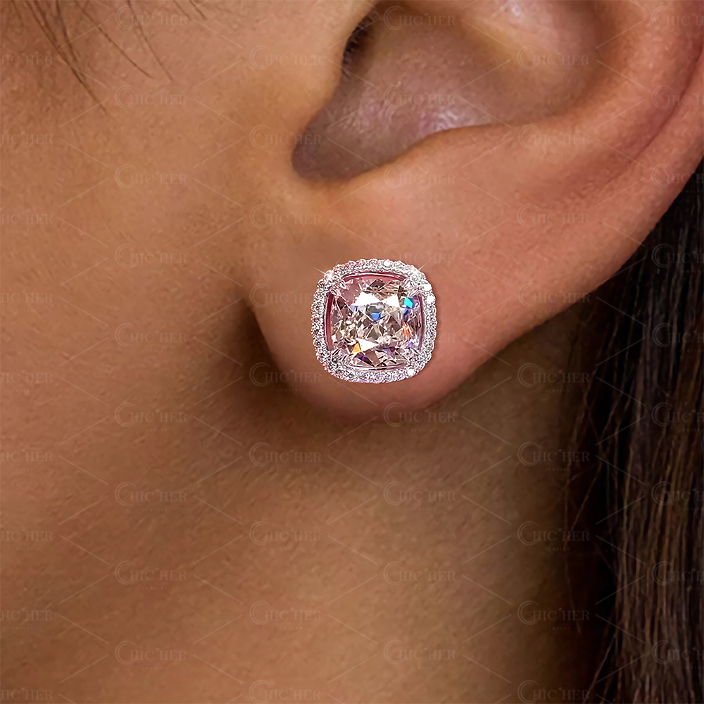 Cushion Cut White Sapphire Stud Earrings