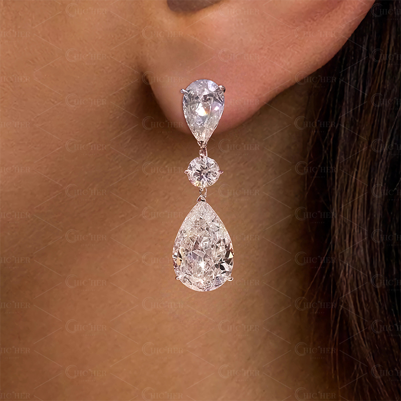 Pear Cut White Sapphire Drop Earrings