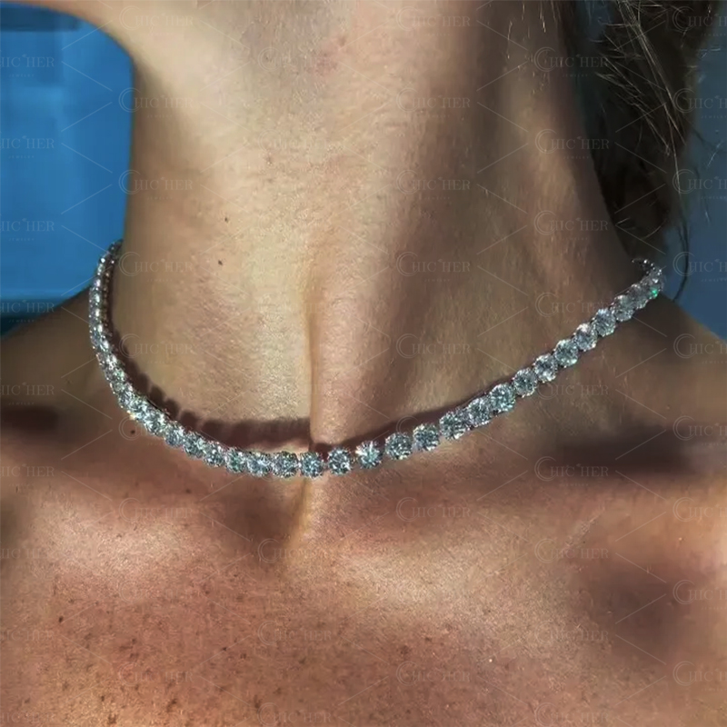 Round Cut White Sapphire Tennis Necklace Choker