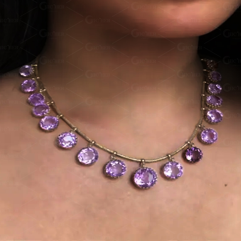 Oval Cut Purple Sapphire Necklace