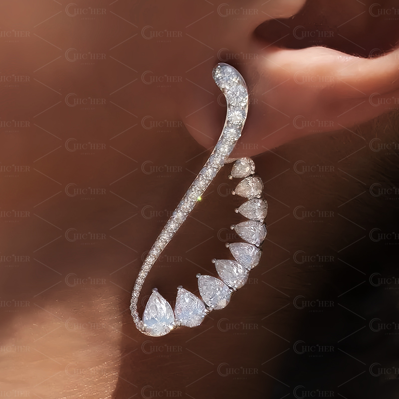 Pear Cut White Sapphire Cuff Earrings