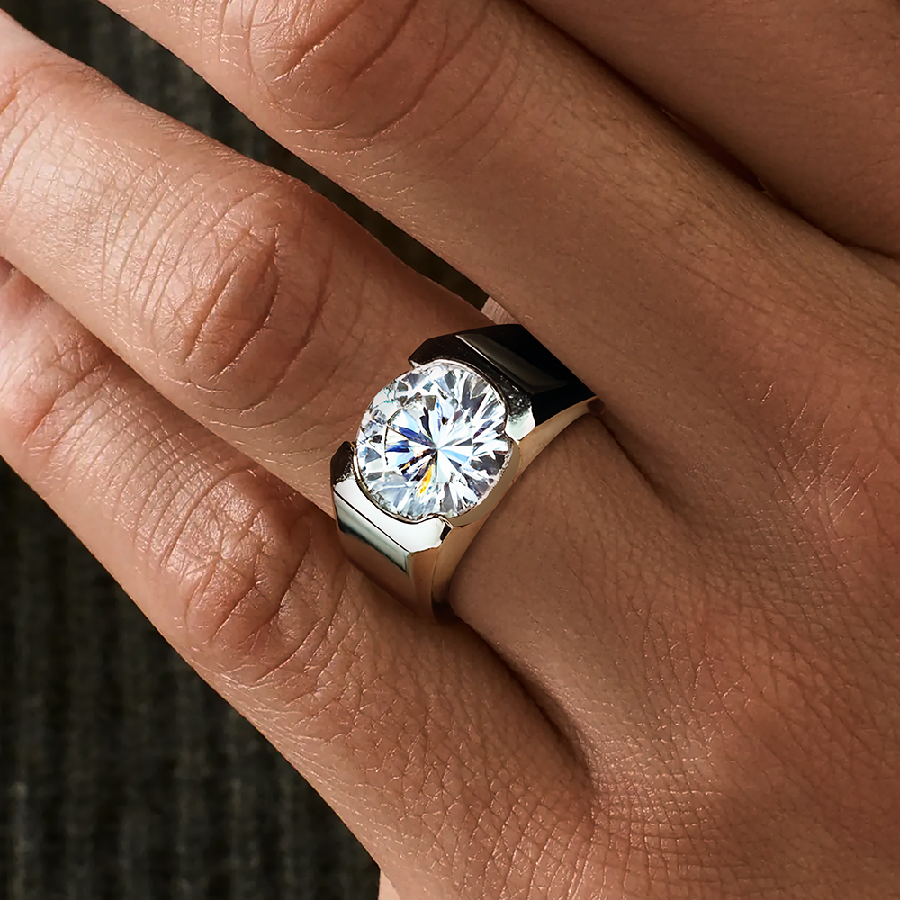 4ct Round Brilliant Cut White Sapphire Men's Engagement Ring