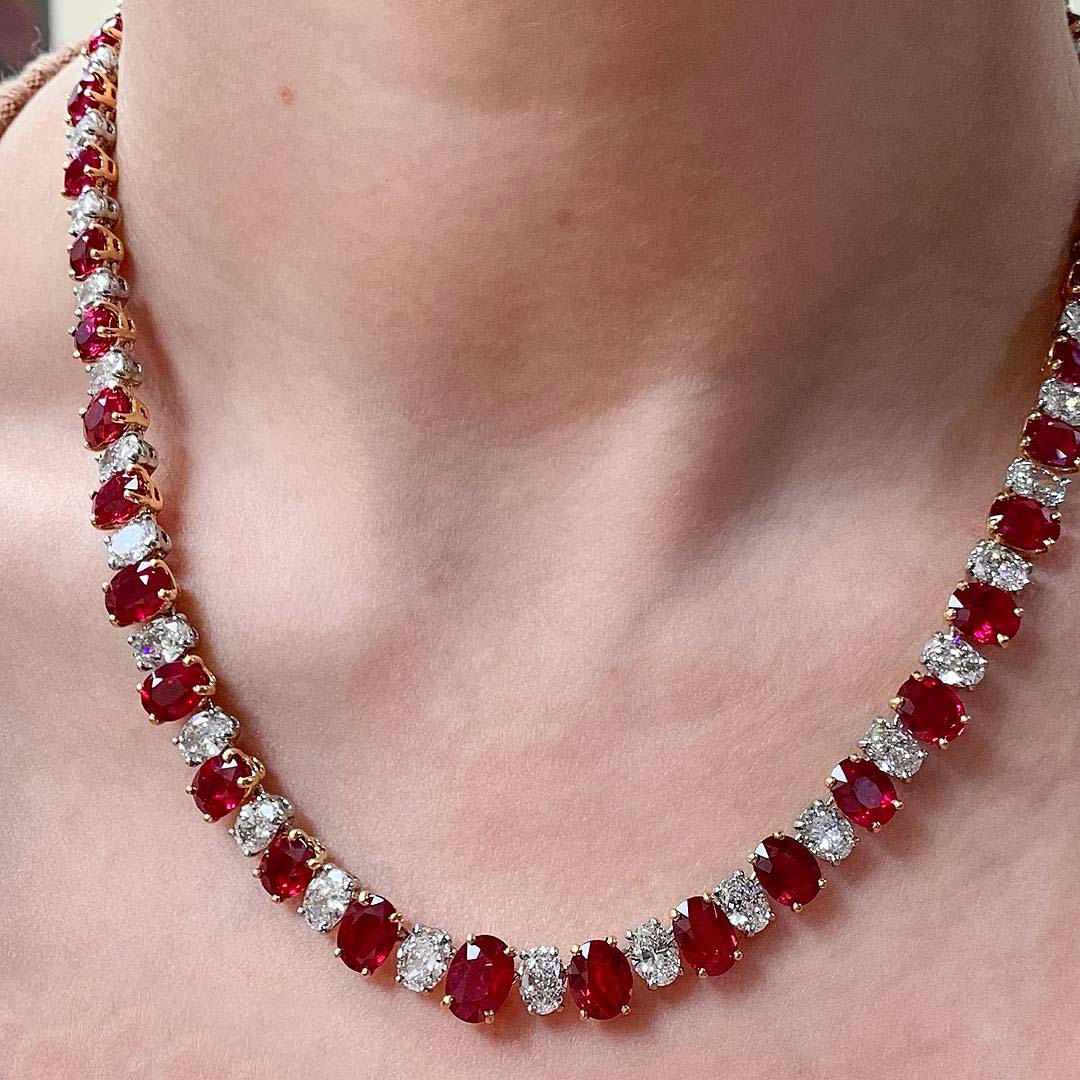 Oval Cut Ruby Sapphire Silver Necklace